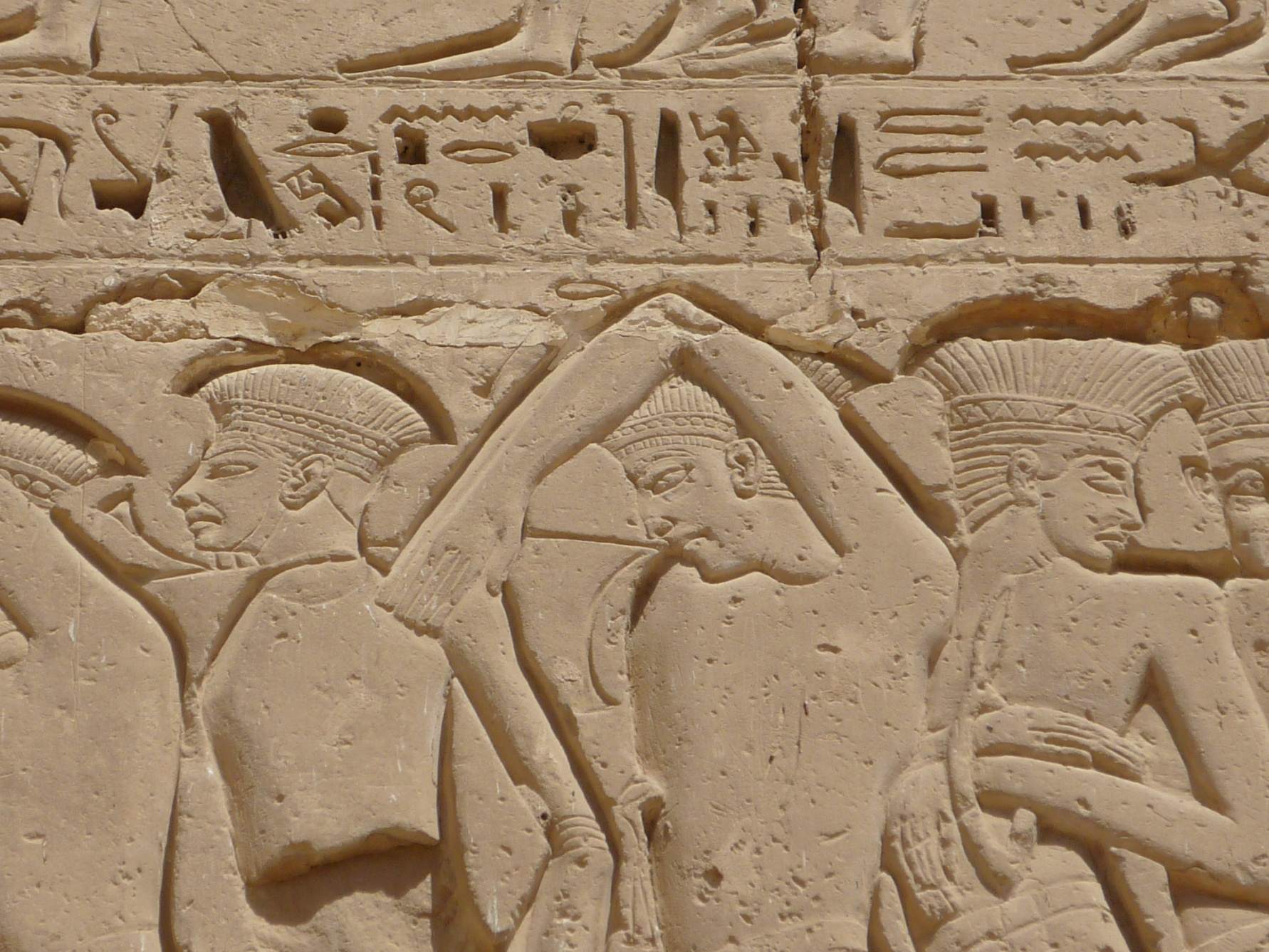 Relief showing Sea Peoples being taken as prisoners by Egyptian Pharoah Ramses III.